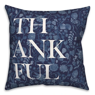 Blue Thankful Floral Pillow