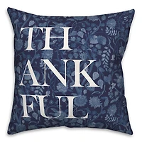Blue Thankful Floral Pillow