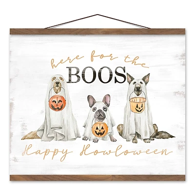 Happy Howloween Ghost Pups 16" x 20" Teak Hanging Canvas