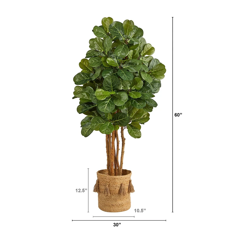 5ft. Fiddle Leaf Fig Artificial Tree in Handmade Natural Jute Planter with Tassels