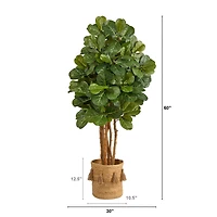 5ft. Fiddle Leaf Fig Artificial Tree in Handmade Natural Jute Planter with Tassels