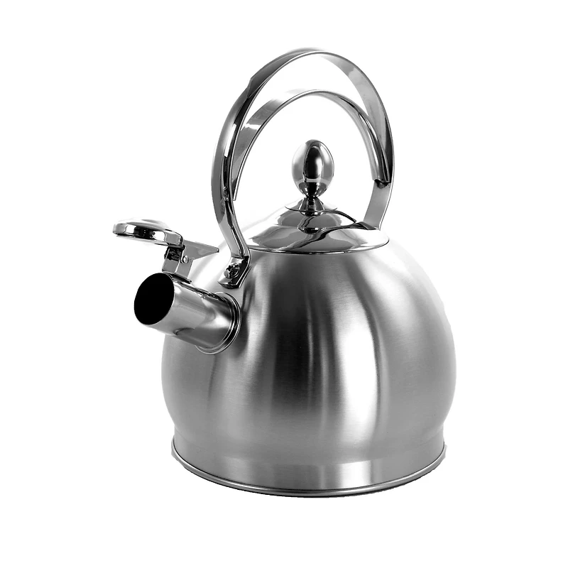MegaChef 2.8 Liter Brushed Silver Round Stovetop Whistling Kettle