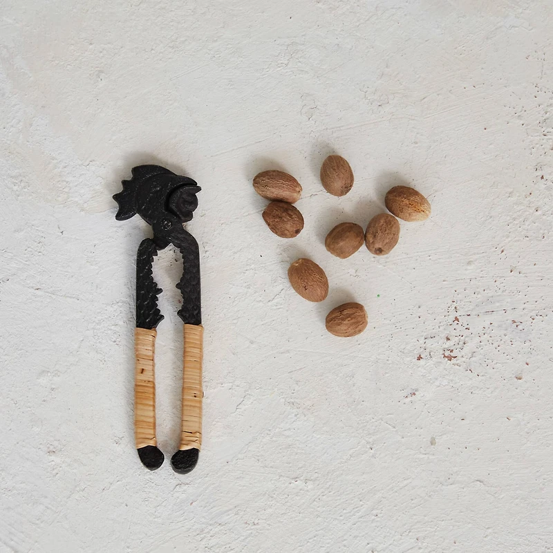 Hello Honey® 6.25" Natural Cast Metal Rooster Nutcracker with Bamboo Handles