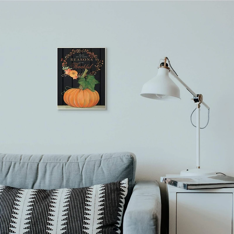Stupell Industries Reasons To Be Thankful Pumpkin Fall Autumn Seasonal Design Wood Wall Plaque