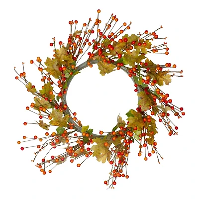 22" Orange Berries & Yellow Leaves Fall Harvest Wreath