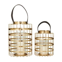 Set of 2" Gold Metal Modern Lantern 13", 11"