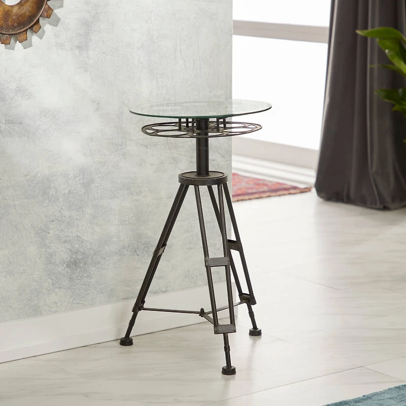 Black Glass & Metal Eclectic Accent Table