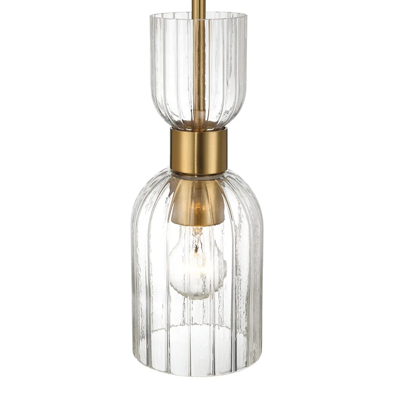 Hello Honey® Josephine Brushed Gold Mid-Century Modern Metal & Clear Ribbed Glass Ceiling Light