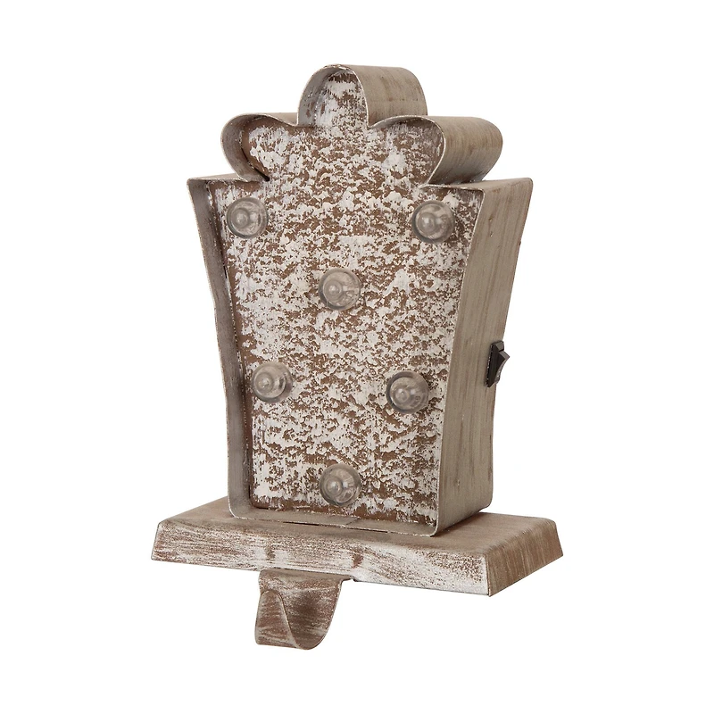Glitzhome® 7.5" Pre-Lit Marquee Wooden Metal LED Gift Box Stocking Holder, 2ct.