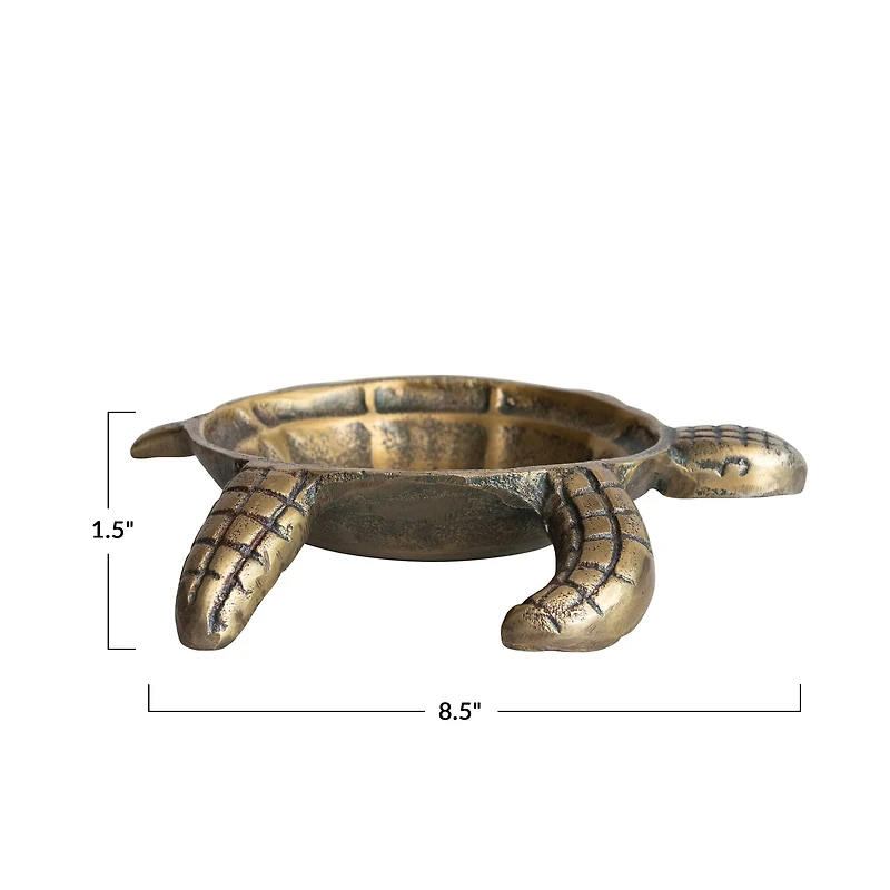 Hello Honey® 8.5" Antique Gold Finished Coastal Aluminum Tortoise Serving Dish