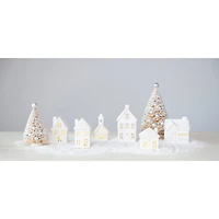Hello Honey® White LED Stoneware Bisque Houses Set