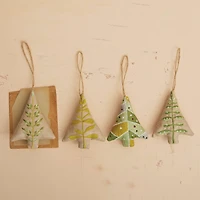 Hello Honey® 4 Pack 4" Embroidered Tree Cotton Chambray Ornaments