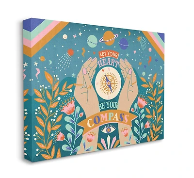 Stupell Industries Heart Be Your Compass Phrase Boho Chic Constellations Canvas Wall Art