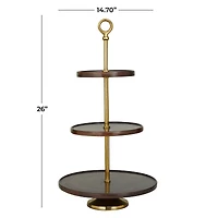 Dark Brown Mango Wood Coastal Tiered Server, 15" x 14" x 26"