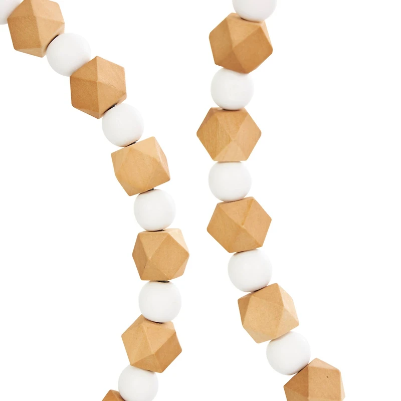 Brown Wood Geometric Beaded Ring Sculpture Set