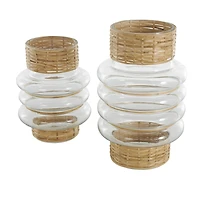 Clear Rattan Wrapped Glass Bubble Vase Set