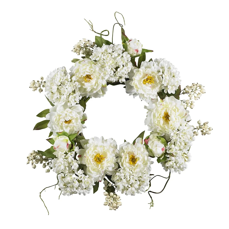 20" White Peony & Hydrangea Wreath