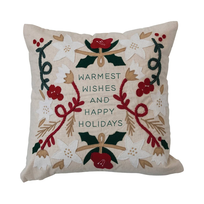 Hello Honey® Warmest Wishes Square Cotton & Linen Pillow with Embroidery