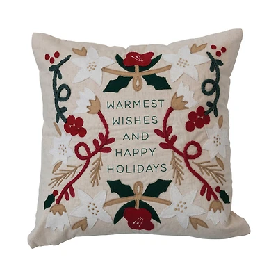 Hello Honey® Warmest Wishes Square Cotton & Linen Pillow with Embroidery