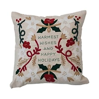 Hello Honey® Warmest Wishes Square Cotton & Linen Pillow with Embroidery