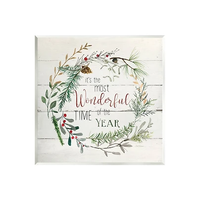 Stupell Industries Most Wonderful Time of the Year Wreath Wall Plaque Art