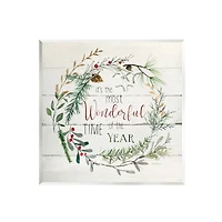 Stupell Industries Most Wonderful Time of the Year Wreath Wall Plaque Art