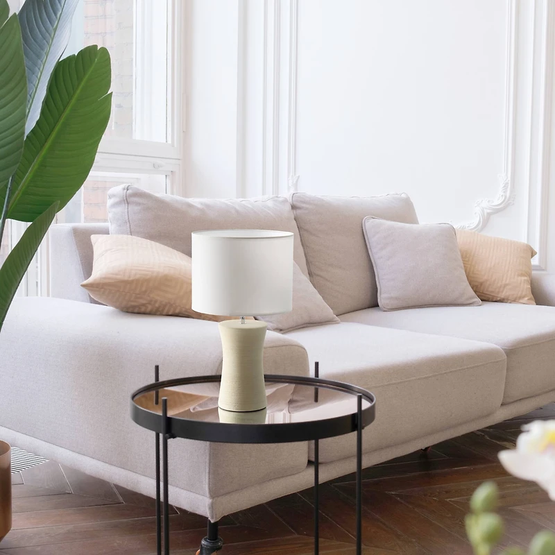 Simple Designs White Shade Ceramic Hourglass Table Lamp