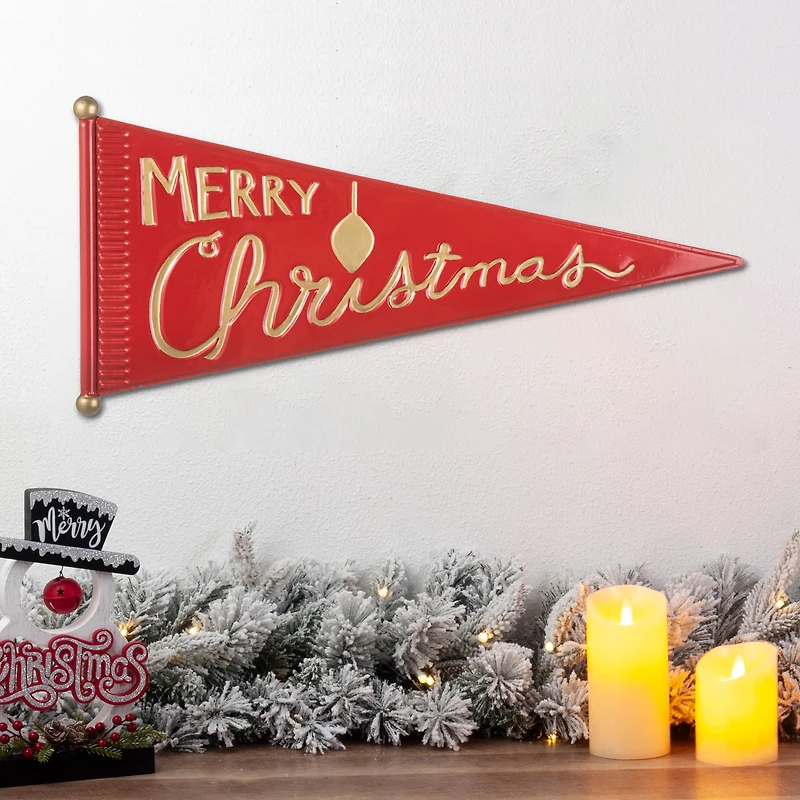 Glitzhome® 25" "Merry Christmas" Metal Pennant Wall Décor