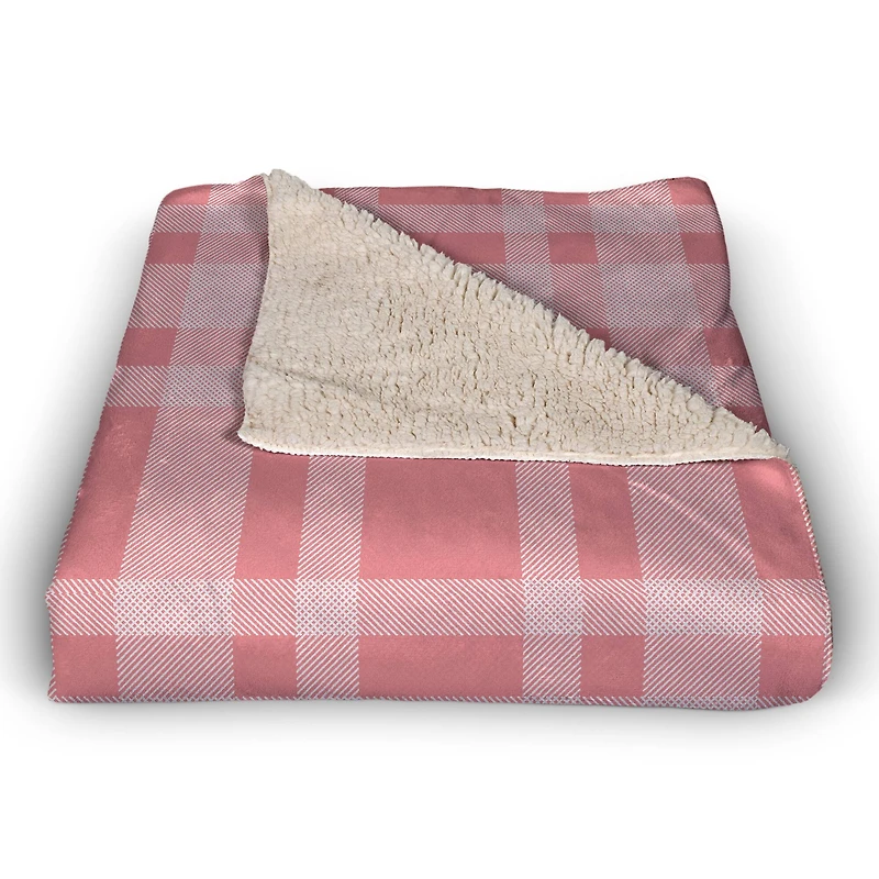 Pink Plaid Sherpa Fleece Blanket
