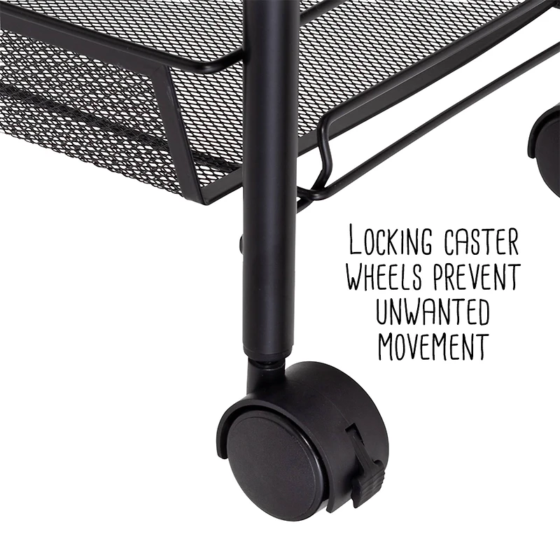 Honey Can Do Black 4-Tier Metal Rolling Cart with Trays