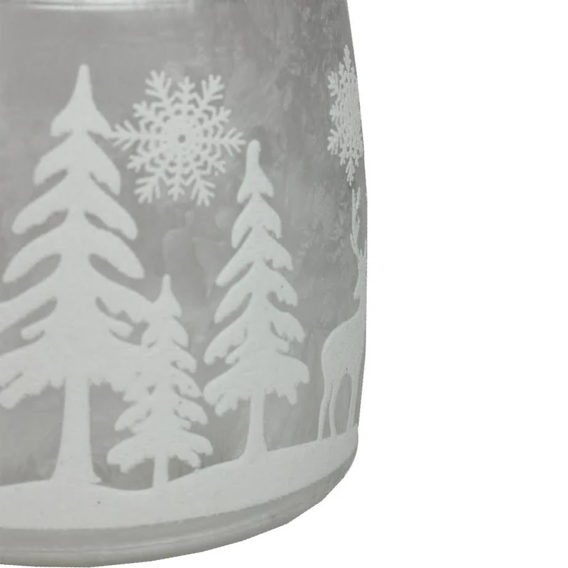 5.5" Silver & Winter Scene Christmas Pillar Candle Lantern