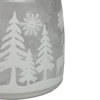 5.5" Silver & Winter Scene Christmas Pillar Candle Lantern
