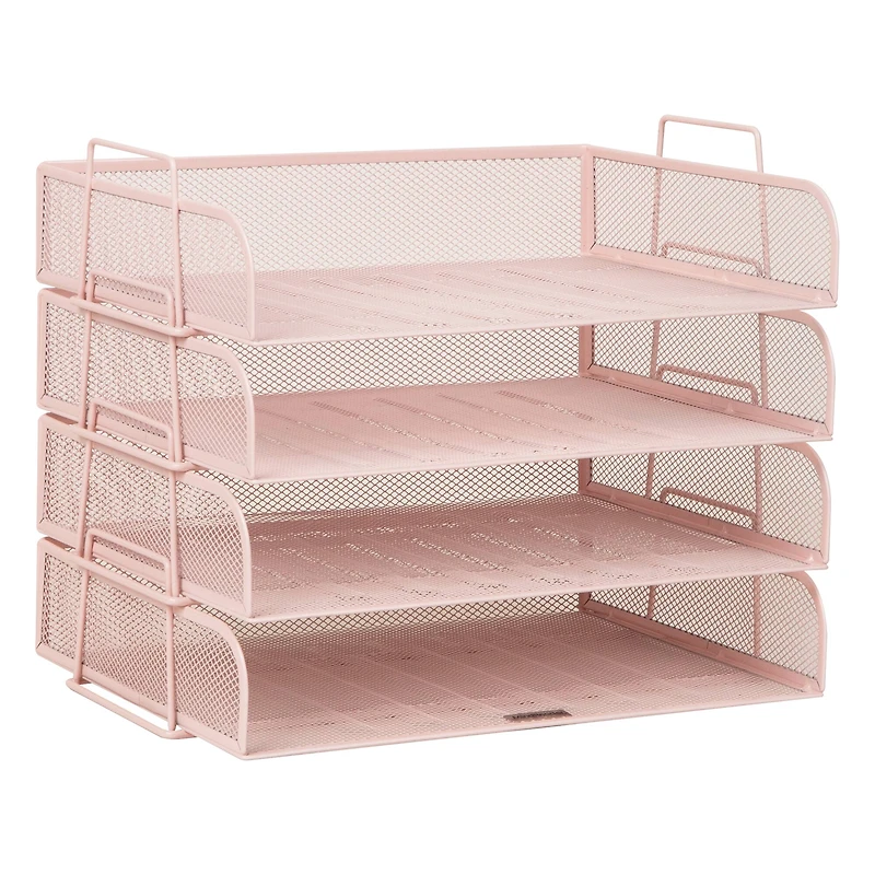 Mind Reader Stackable Paper Tray, Desktop Organizer, File Storage, Office, Metal Mesh, 4 Pcs