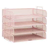 Mind Reader Stackable Paper Tray, Desktop Organizer, File Storage, Office, Metal Mesh, 4 Pcs