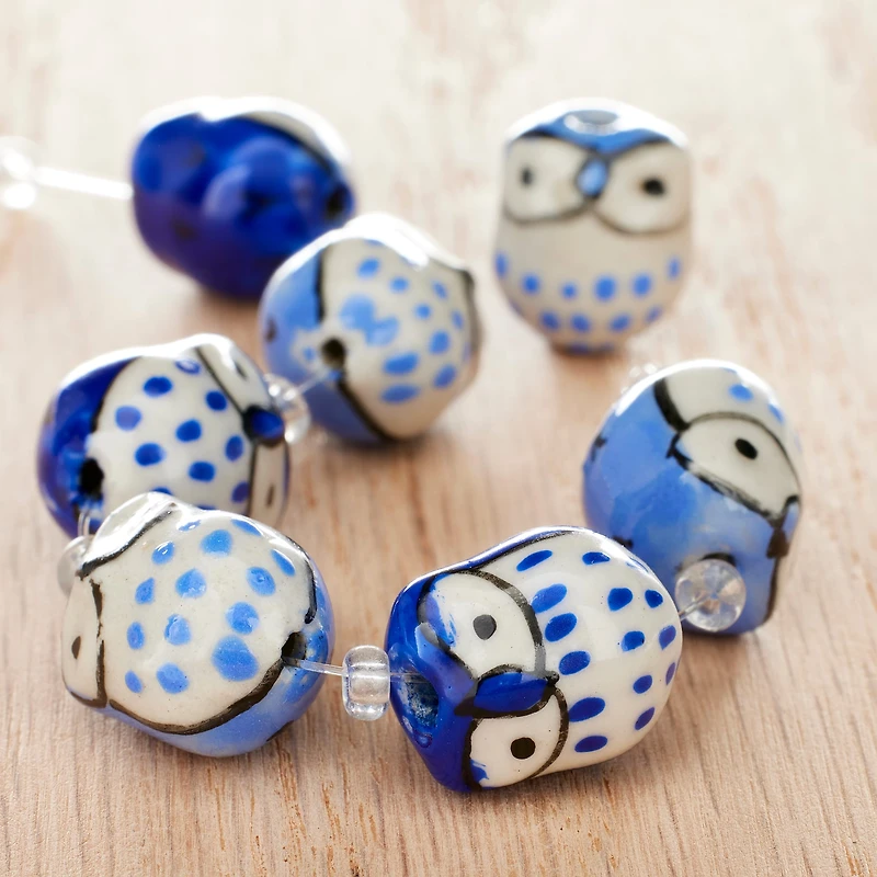 12 Packs: 7 ct. (84 total) Blue Mix Ceramic Owl Beads, 15mm by Bead Landing™