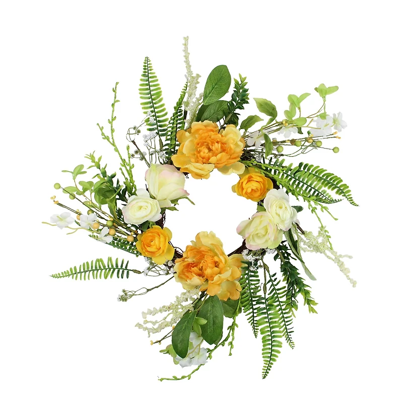 16" Orange & Cream Hydrangea & Rose Wreath