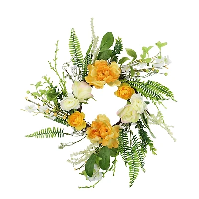16" Orange & Cream Hydrangea & Rose Wreath