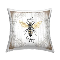 Stupell Industries Just Be Happy Charming Rustic Bee Pun Throw Pillow 18" x 18"