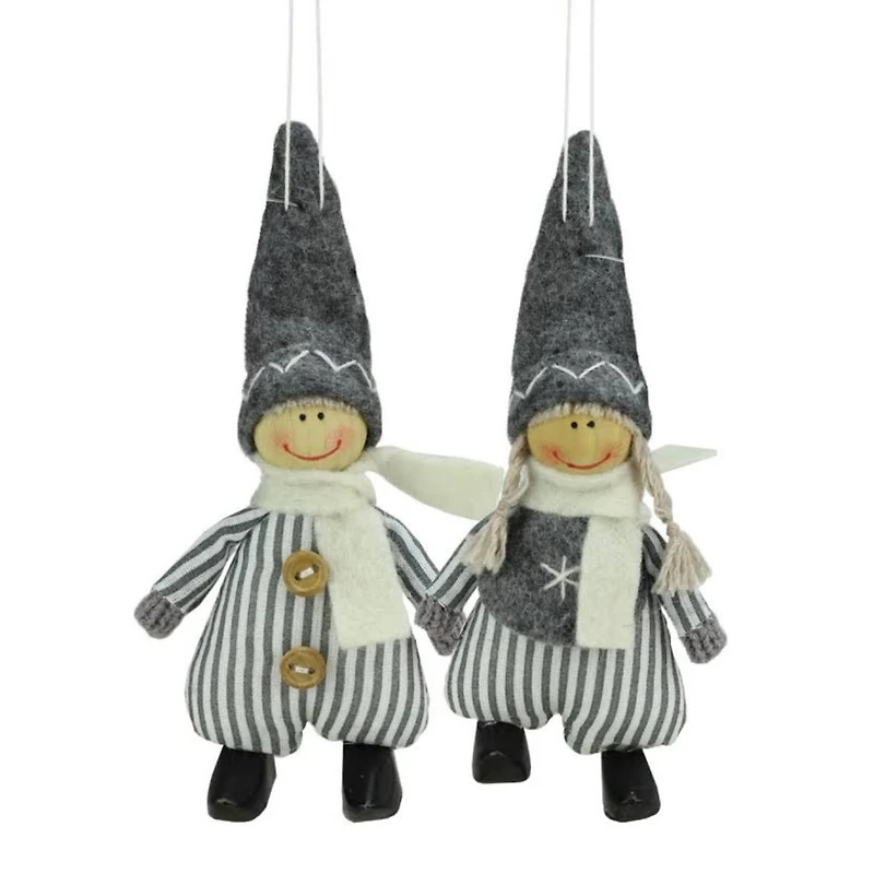 5.5" Gray & White Plush Twin Christmas Ornament Set