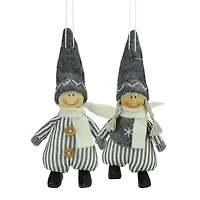 5.5" Gray & White Plush Twin Christmas Ornament Set
