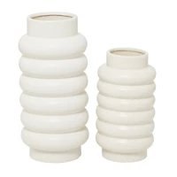 CosmoLiving by Cosmopolitan Ceramic Vase with Ring Ribbing Set of 2 16