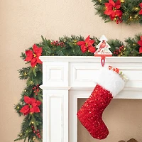 Glitzhome® 9ft. Pre-Lit Greenery Pine Poinsettia and Berries Christmas Garland with LED Lights and Timer