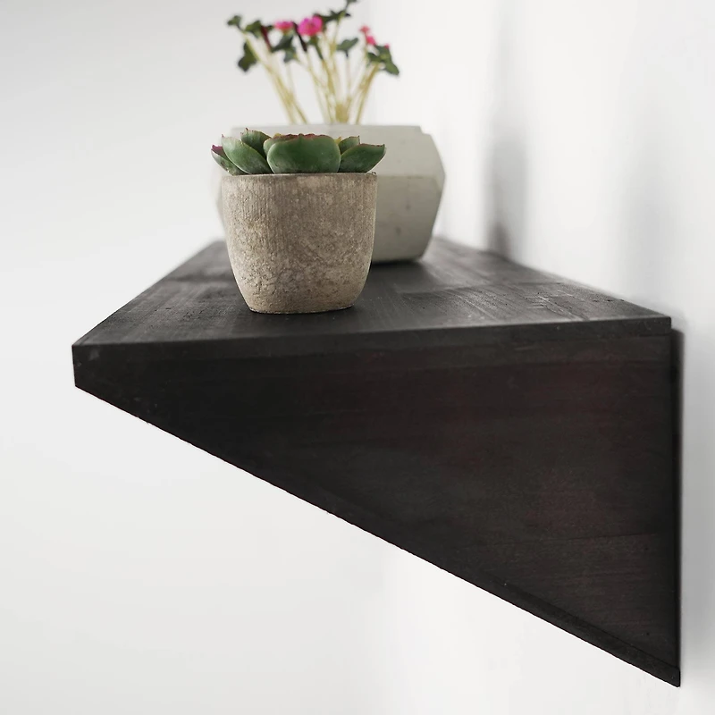 Small Black Wedge Wood Floating Wall Shelf