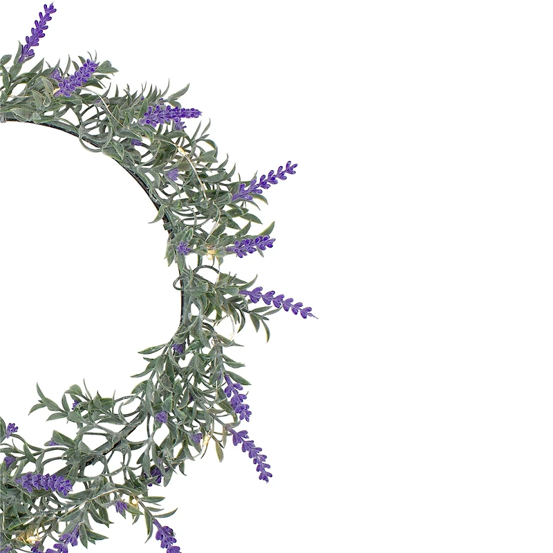 16" White LED Lighted Artificial Lavender Spring Wreath