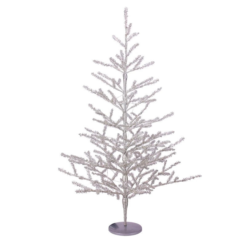 3ft. Pre-Lit Silver Tinsel Twig Artificial Christmas Tree, Warm White LED Lights