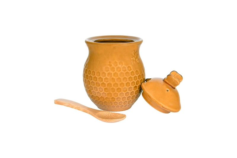 Hello Honey® 4.5" Yellow with Decorative Bees Stoneware Honey Jar
