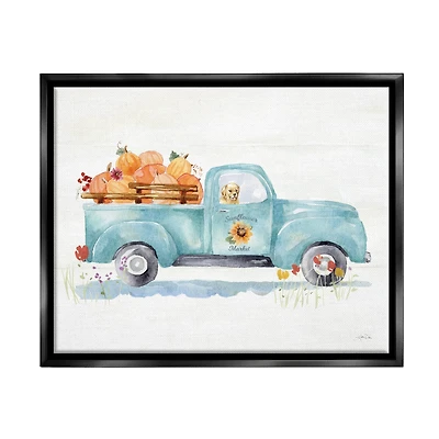 Stupell Industries Sunflower Market Pumpkin Truck Framed Floater Canvas Wall Art