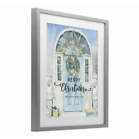 Stupell Industries Merry Christmas Blue Door Framed Print Under Glass Wall Art