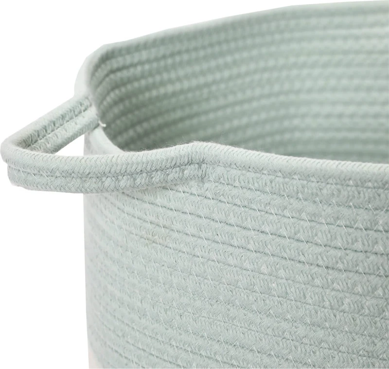 Household Essentials 15" Sky Blue & White Broadband Cotton Rope Basket