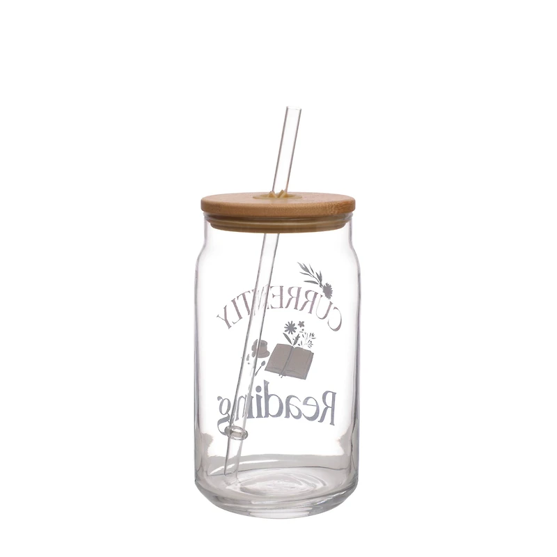 15.2oz. Currently Reading Glass with Bamboo Lid & Straw by Ashland®